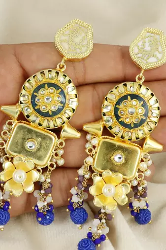 Gold finish sapphire beaded earrings