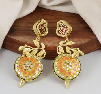 Gold finish red meena earrings 1