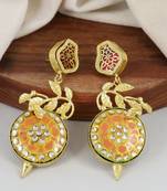 Gold finish red meena earrings