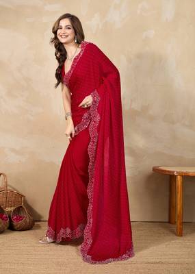 Trendmalls Satin Swarovski Work Saree with Unstitch Blouse 9