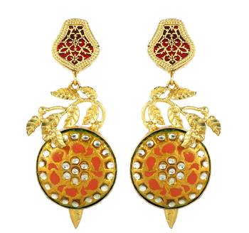 Gold finish red meena earrings 2