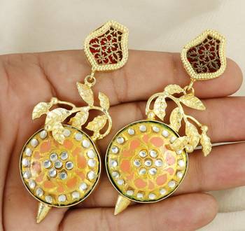 Gold finish red meena earrings 3