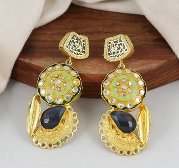 Gold finish blue sapphire earrings 1