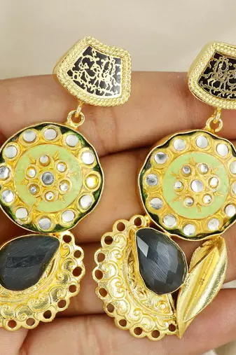 Gold finish blue sapphire earrings