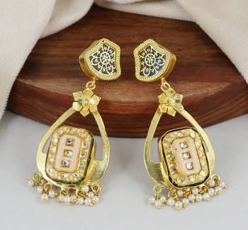 Gold finish meena teardrop earrings 1