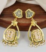 Gold finish meena teardrop earrings