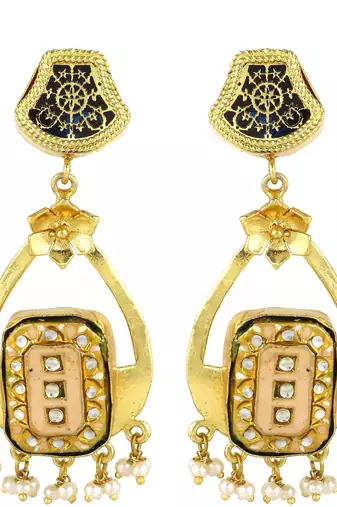 Gold finish meena teardrop earrings