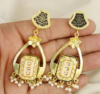 Gold finish meena teardrop earrings 3