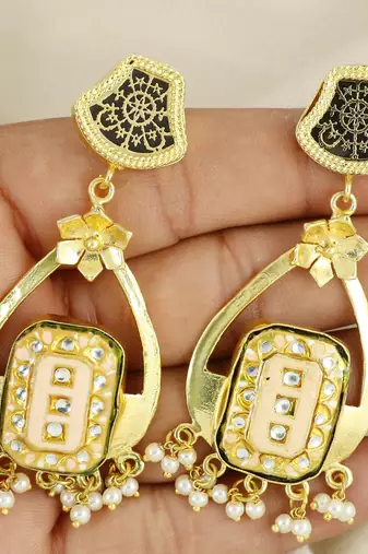 Gold finish meena teardrop earrings