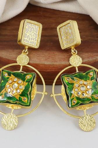 Gold finish meenakari dangle earrings