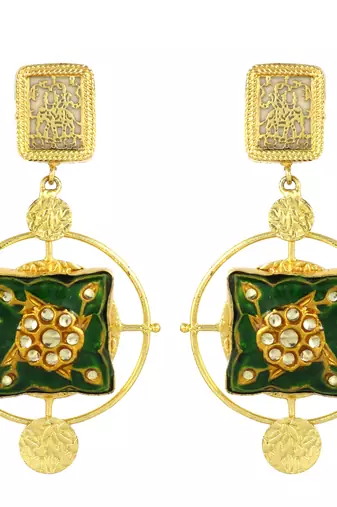 Gold finish meenakari dangle earrings