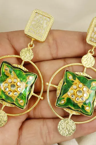 Gold finish meenakari dangle earrings