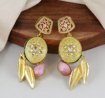 Gold finish pink sapphire earrings 1