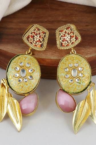 Gold finish pink sapphire earrings