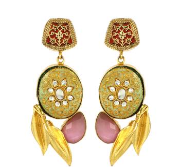 Gold finish pink sapphire earrings 2