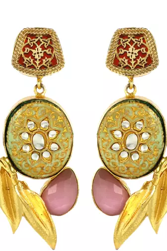 Gold finish pink sapphire earrings