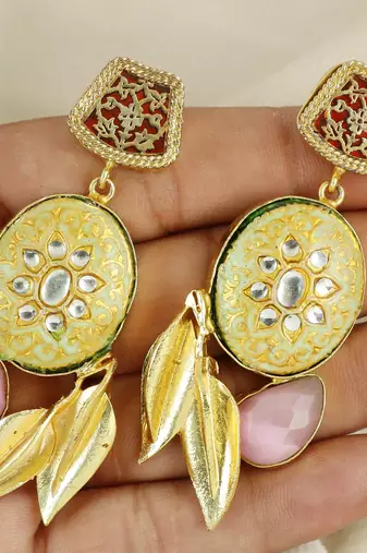 Gold finish pink sapphire earrings