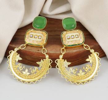 Gold finish green onyx earrings 1