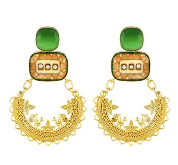Gold finish green onyx earrings 2