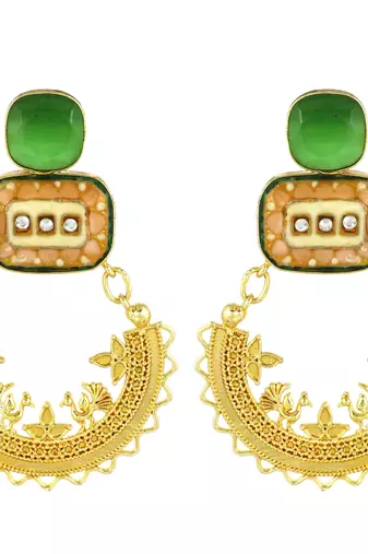 Gold finish green onyx earrings