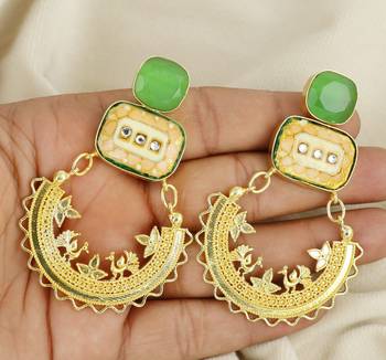 Gold finish green onyx earrings 3