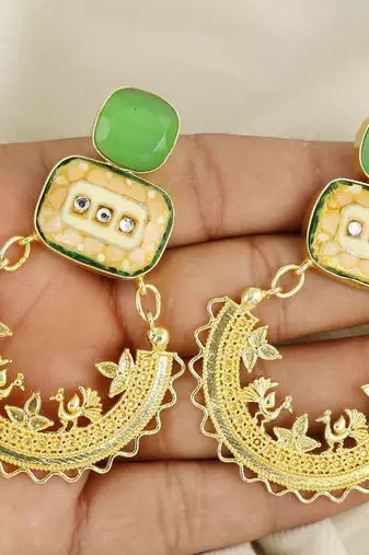 Gold finish green onyx earrings