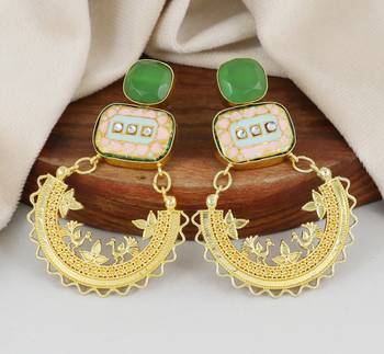 Gold finish onyx statement earrings 1