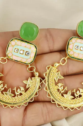 Gold finish onyx statement earrings