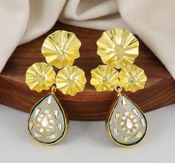Gold finish teardrop meena earrings 1