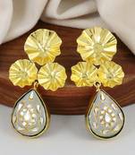 Gold finish teardrop meena earrings