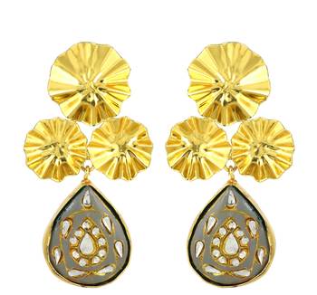 Gold finish teardrop meena earrings 2