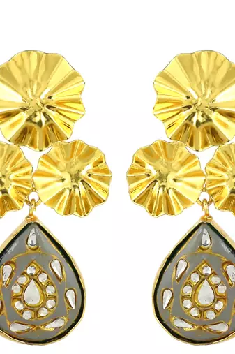 Gold finish teardrop meena earrings