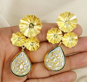 Gold finish teardrop meena earrings 3