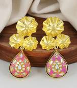 Gold finish pink meena drop earrings