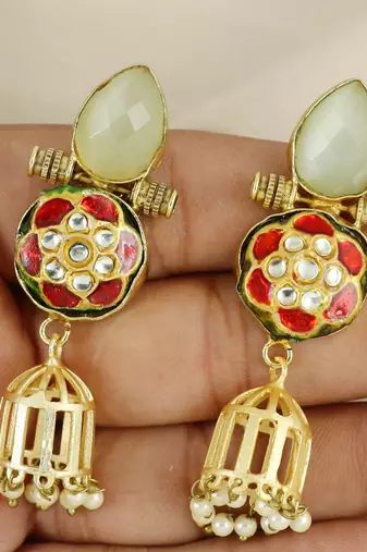 Gold finish handmade dangle earrings