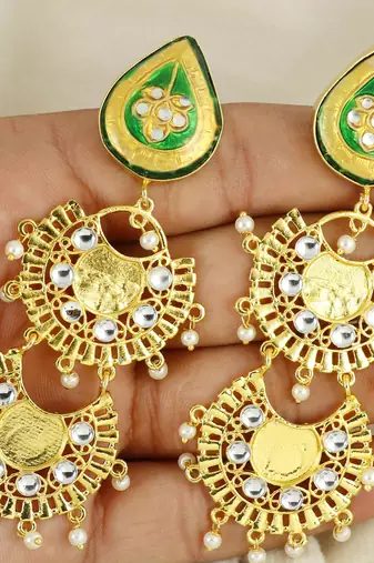 Gold finish meena statement earrings