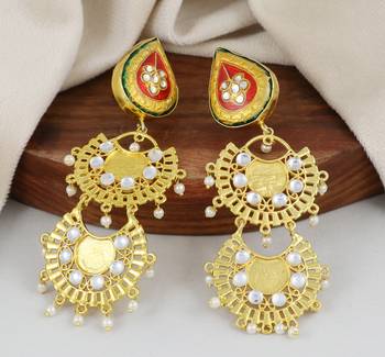 Gold finish meena dangle earrings 1