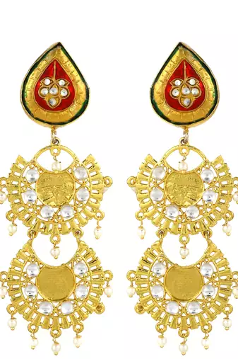 Gold finish meena dangle earrings