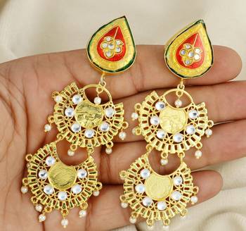 Gold finish meena dangle earrings 3
