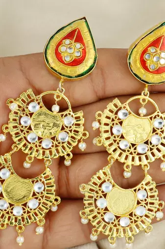 Gold finish meena dangle earrings