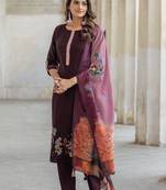 Floral Printed Round Neck Straight Kurta With Trousers & Dupatta