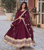 Maroon sequin work readymade gown 