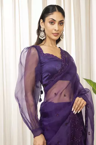 Purple nyra saree set