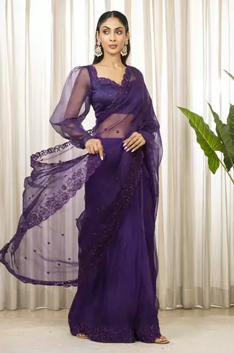 Purple nyra saree set