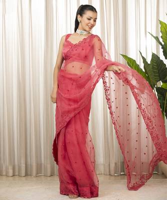Pink nyra saree set 1