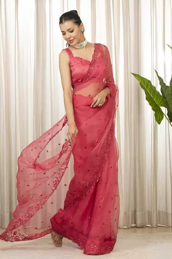 Pink nyra saree set