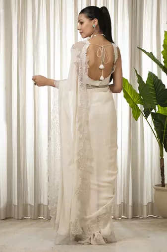White nikaza saree set