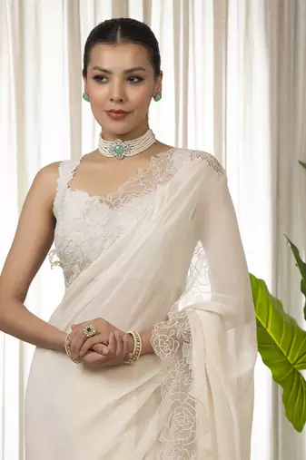 White nikaza saree set