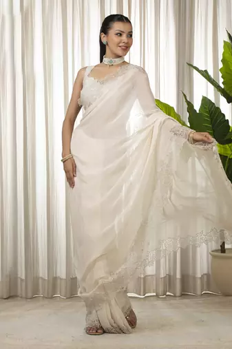 White nikaza saree set