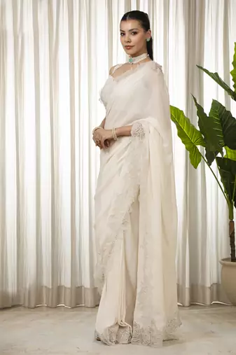 White nikaza saree set